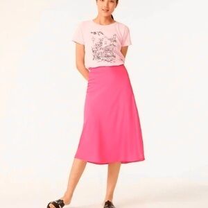 Jcrew Gwyneth neon pink satin midi slip skirt NWOT